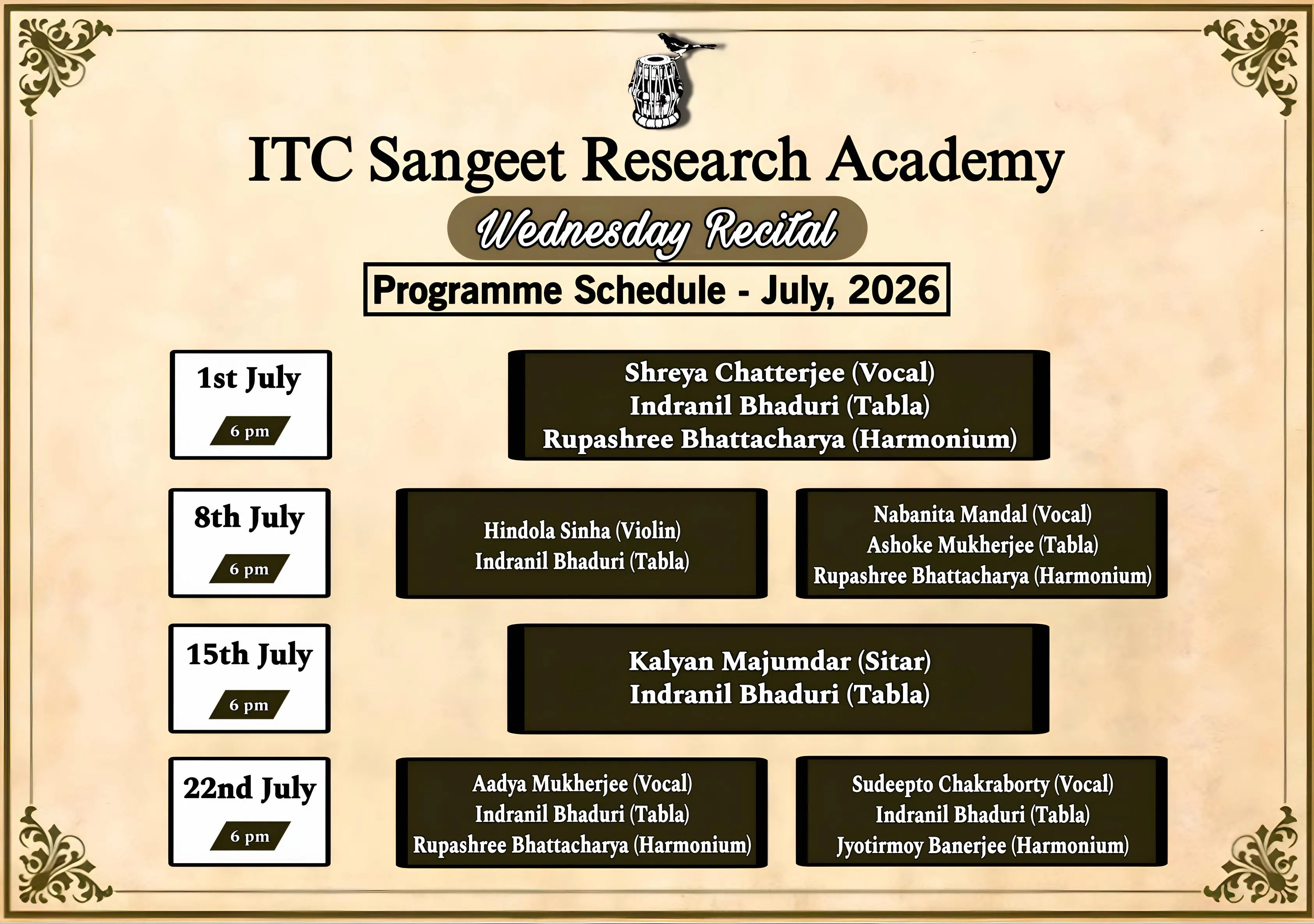 Monthly Schedule || July, 2026